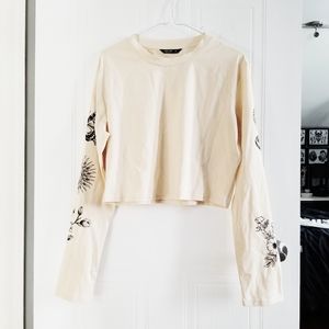 Beige butterfly & snake graphic long sleeve shirt